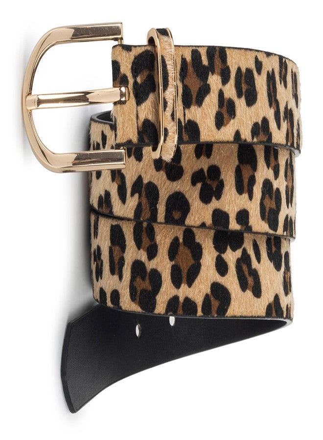 Vikodah Women's Belt Vintage Faux Leather Leopard Long Hair Waist Buckle Belts Waistband Fur-like for Dress Jeans - Image 3